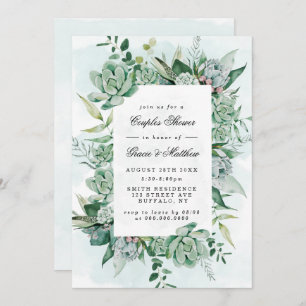 Boho Succulent Greenery Couples Shower Invitations