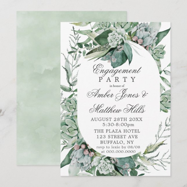 Boho Succulent Greenery Engagement Party Invitation (Front/Back)