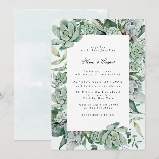Boho Succulent Greenery Wedding Invitation (Front/Back)