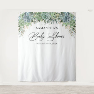 Boho succulents eucalyptus gold frame baby shower tapestry