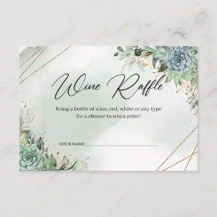 Boho succulents eucalyptus gold frame Wine Raffle Enclosure Card