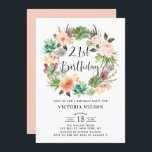 Boho Succulents Floral Wreath 21st Birthday Party Invitation<br><div class="desc">Invite family and friends to your birthday party with this succulents theme 21st birthday invitation. It features watercolor wreath of succulents,  cactus and flowers. This succulents invitation is perfect for summer and boho theme birthday parties. Personalise by adding names,  date,  time,  venue and other event details.</div>