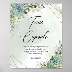 Boho succulents gold frame Time capsule game sign
