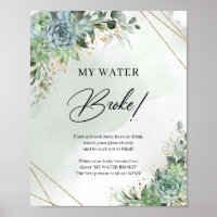 Boho succulents greenery faux gold My Water Broke
