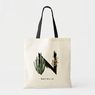 Boho Succulents Letter H Monogram Bridesmaid Tote Bag