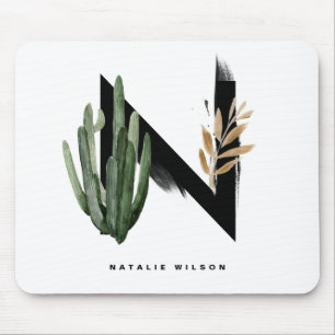 Boho Succulents Letter H Monogram Personalised Mouse Mat