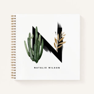 Boho Succulents Letter H Monogram Personalized Notebook