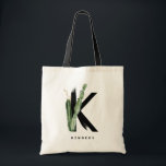 Boho Succulents Letter K Monogram Bridesmaid Tote Bag<br><div class="desc">Customizable letter K monogram tote bag featuring watercolor succulents,  faux gold foil leaf and black watercolor brush accents. Personalize this succulent tote bag by adding your name or other details. This boho letter K monogram bag will be perfect as a gift. Other letters are available.</div>