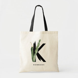 Boho Succulents Letter K Monogram Bridesmaid Tote Bag