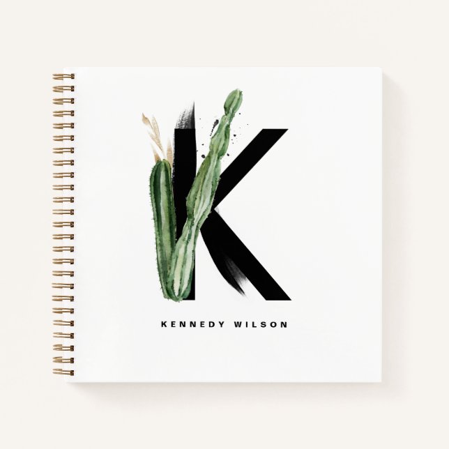 Boho Succulents Letter K Monogram Personalised Notebook (Front)