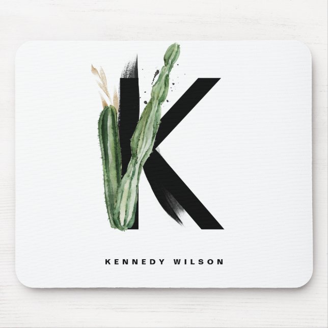 Boho Succulents Letter K Monogram Tropical Mouse Mat (Front)