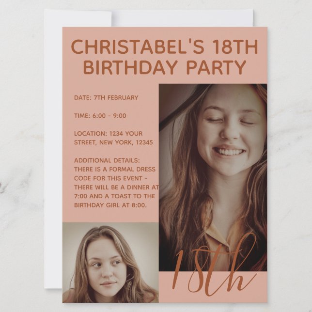 Boho Summer Brown Pink Trendy Birthday Party Invitation (Front)