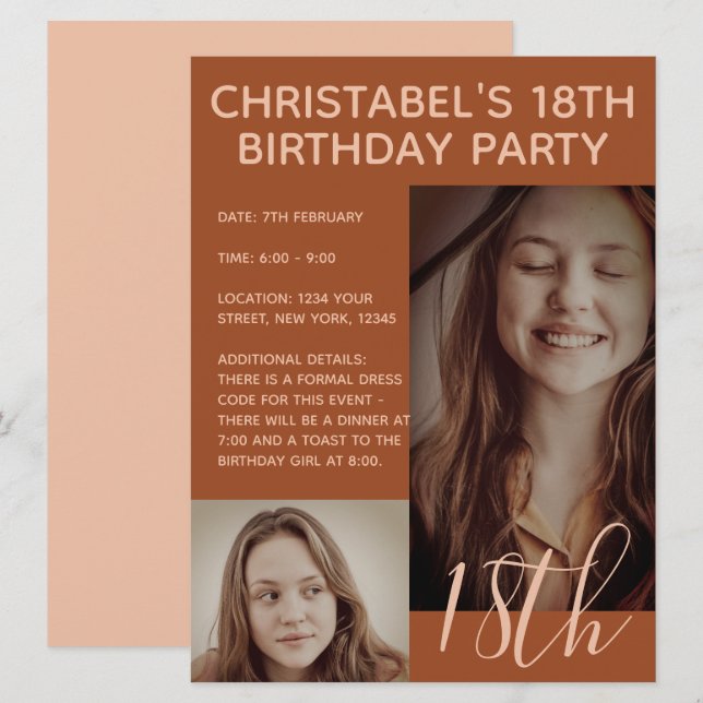 Boho Summer Brown Terracotta Trendy Birthday Party Invitation (Front/Back)