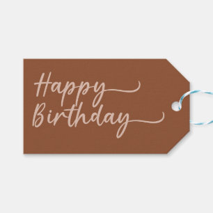 Boho Summer Brown Terracotta Trendy Happy Birthday Gift Tags