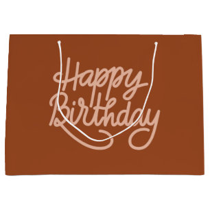 Boho Summer Brown Terracotta Trendy Happy Birthday Large Gift Bag