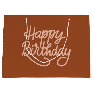 Boho Summer Brown Terracotta Trendy Happy Birthday Large Gift Bag