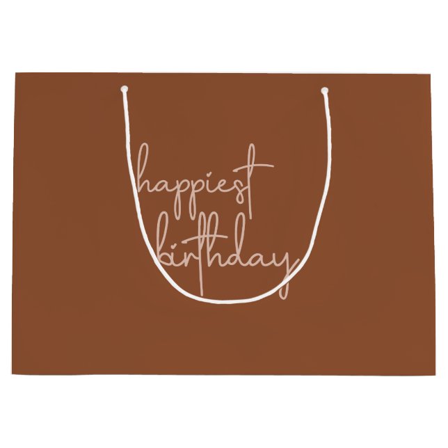 Boho Summer Brown Terracotta Trendy Happy Birthday Large Gift Bag (Front)