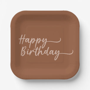 Boho Summer Brown Terracotta Trendy Happy Birthday Paper Plate