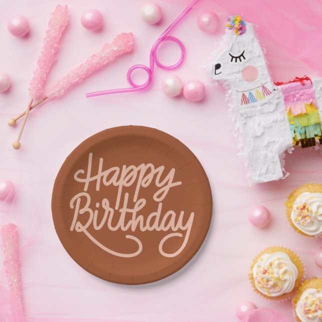Boho Summer Brown Terracotta Trendy Happy Birthday Paper Plate (Party)
