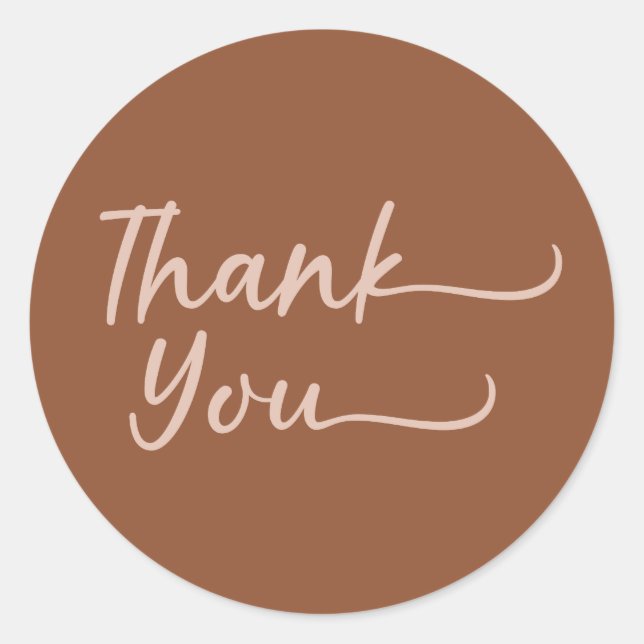 Boho Summer Brown Terracotta Trendy Thank You Classic Round Sticker (Front)