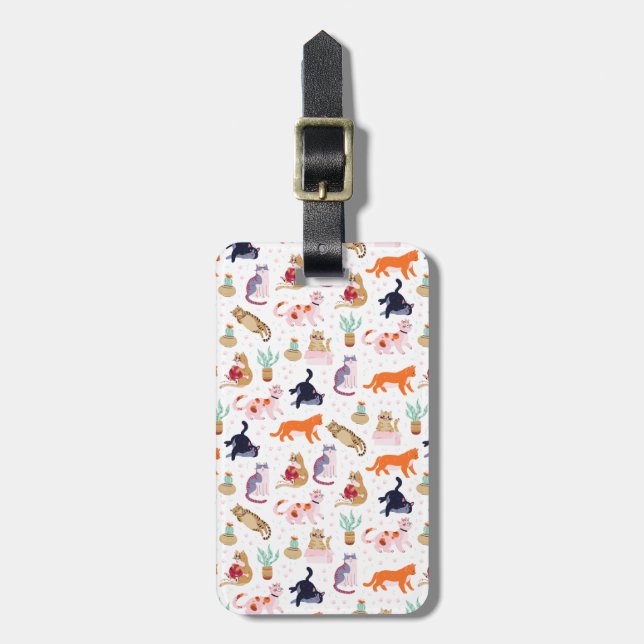 Boho Summer Cute Cats Green Cactus Luggage Tag (Front Vertical)