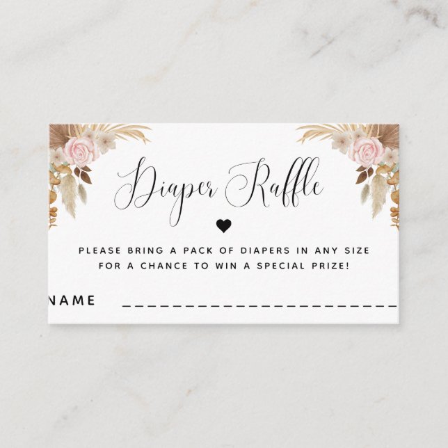 Boho Summer Dried Floral Baby Shower Diaper Raffle Enclosure Card (Front)