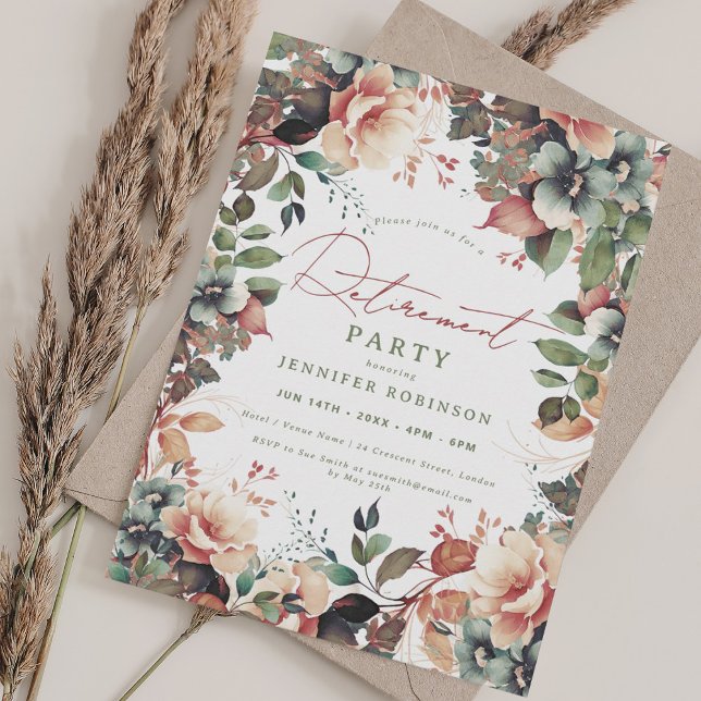 Boho Summer Garden Floral Retirement Party Invitation (Boho Summer Garden Floral Retirement Party Invitation)