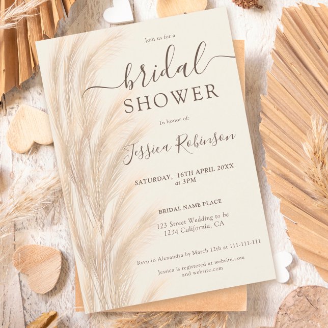 Boho summer pampas grass watercolor bridal shower invitation (Creator Uploaded)
