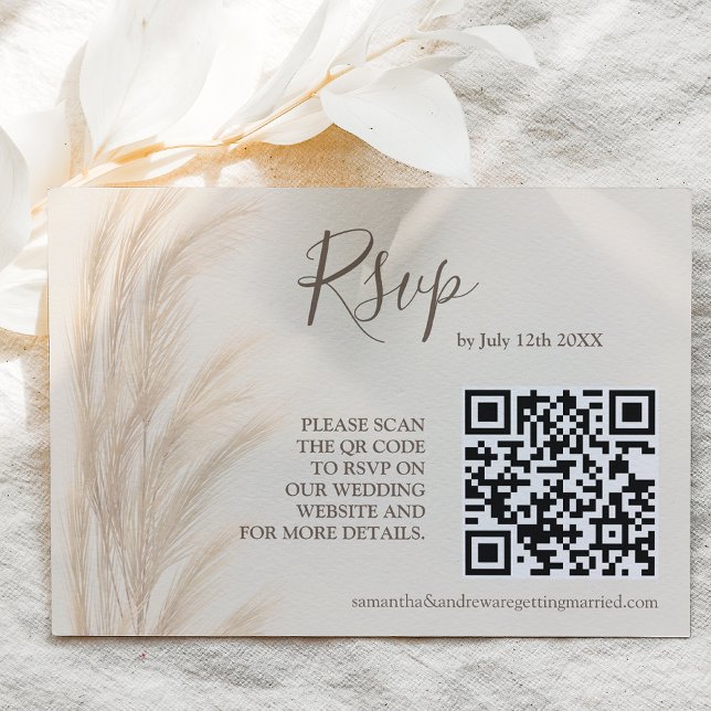 Boho summer pampas grass watercolor rsvp qr code card (Boho summer pampas grass watercolor rsvp qr code)