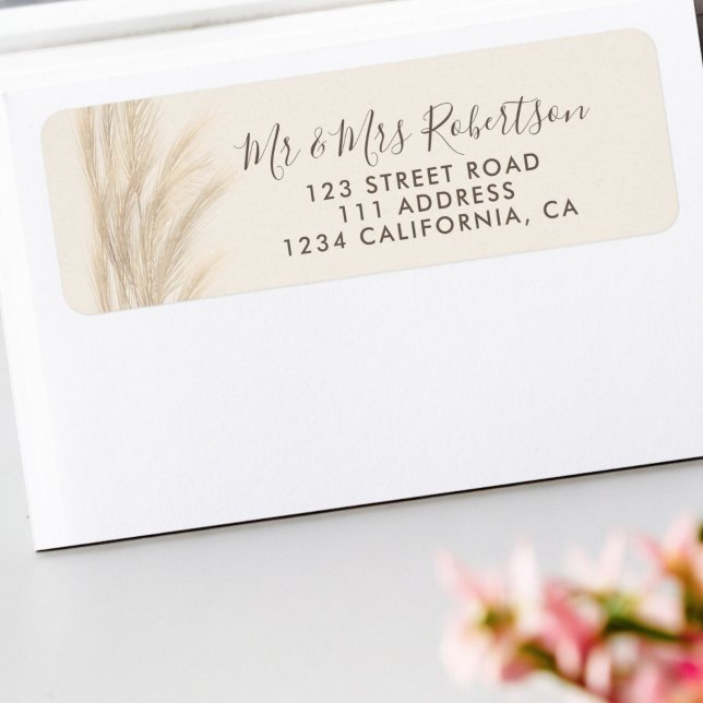 Boho summer pampas grass watercolor wedding (Boho summer pampas grass watercolor wedding label)