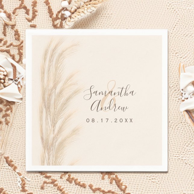 Boho summer pampas grass watercolor wedding napkin (Boho summer pampas grass watercolor wedding napkins)