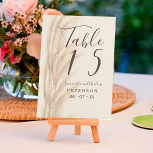 Boho summer pampas grass watercolor wedding table number