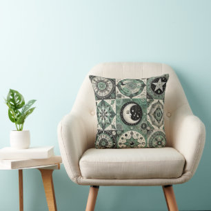  Boho Summer Pillow – Moon & Geometric Accent