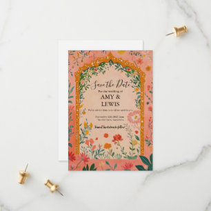 Boho Summer Pink Floral Save the Date Invitation