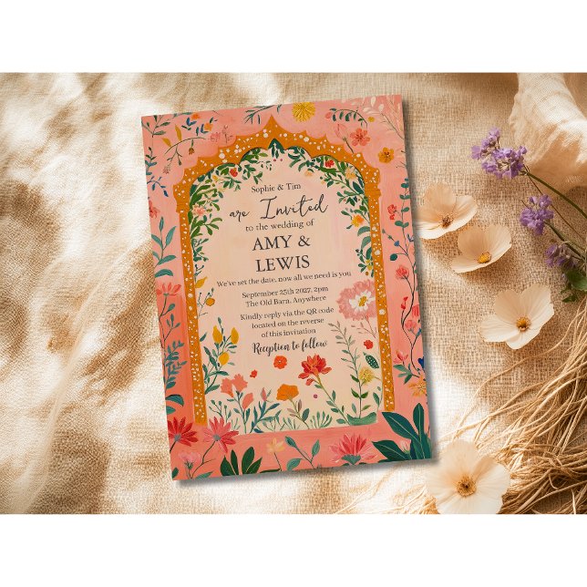 Boho Summer Pink Floral Wedding Invitation (Creator Uploaded)