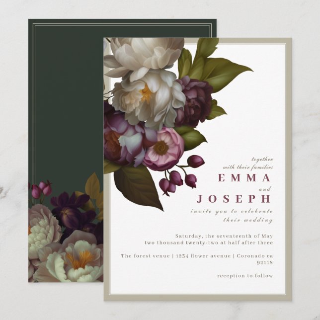 Boho Summer Rose Vintage aestethic Wedding Invitation (Front/Back)