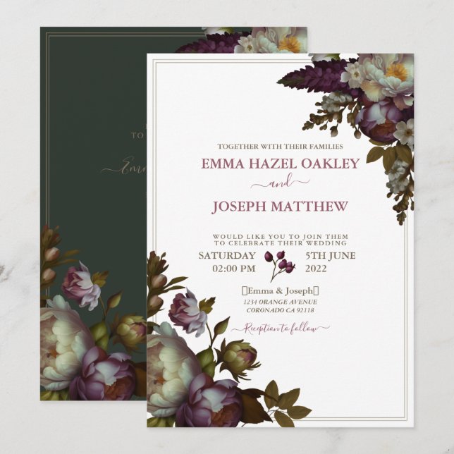 Boho Summer Rose Vintage aestethic Wedding Invitation (Front/Back)