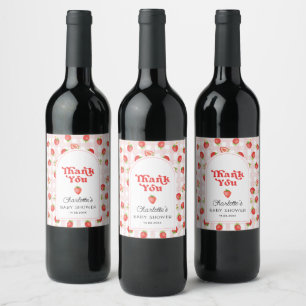 Boho Summer Strawberry Baby Shower Favours Wine Label