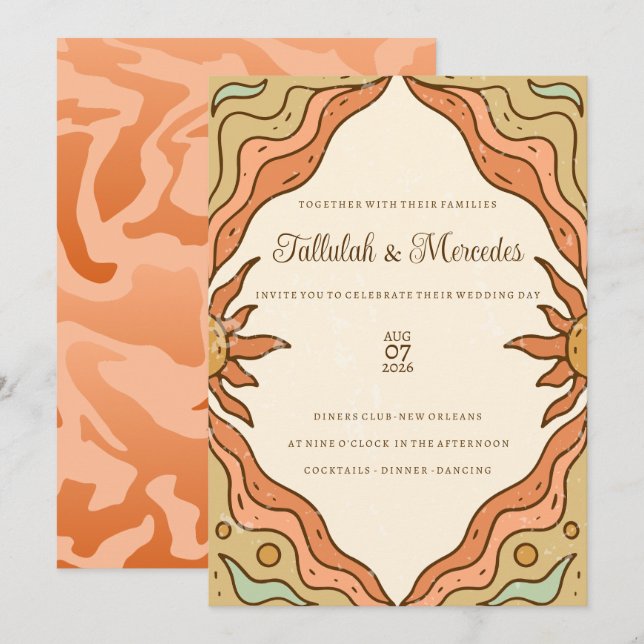  Boho Summer Sun Wedding Invitation (Front/Back)