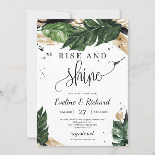 Boho summer tropical leaves gold rise and shine invitation
