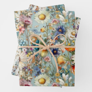 BOHO SUMMER WILDFLOWER FLORAL WRAPPING PAPER SHEET