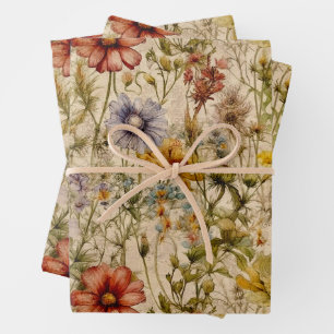 BOHO SUMMER WILDFLOWER FLORAL WRAPPING PAPER SHEET