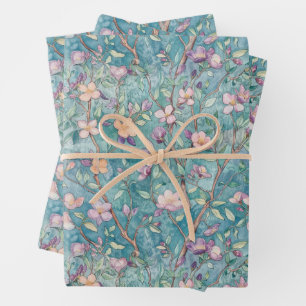 BOHO SUMMER WILDFLOWER FLORAL WRAPPING PAPER SHEET