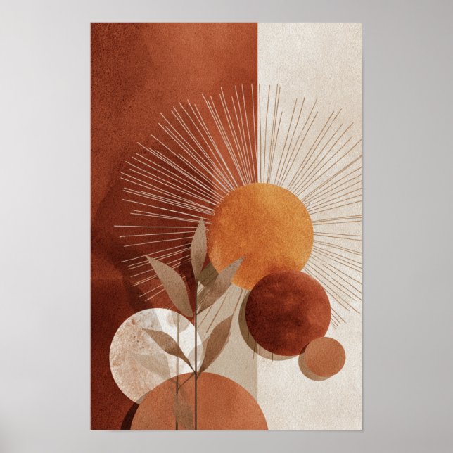 Boho Sun Abstract Terracotta Minimalist Botanical Poster (Front)