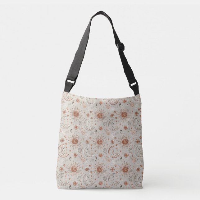 Boho Sun and Moon Pattern Crossbody Bag (Front)