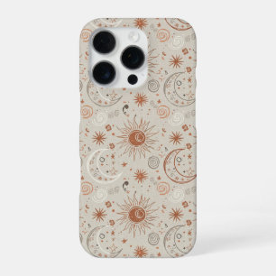 Boho Sun and Moon Pattern iPhone 16 Pro Case