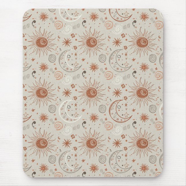 Boho Sun and Moon Pattern Mouse Mat (Front)