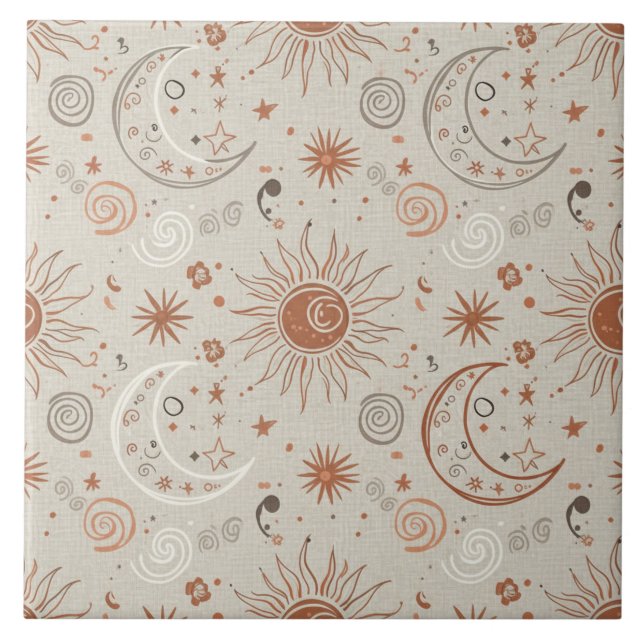 Boho Sun and Moon Pattern Tile (Front)