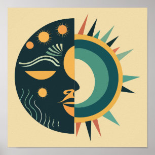 Boho Sun and Moon Wall Art Poster