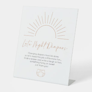 Boho Sun Baby Shower Late Night Diapers Pedestal Sign